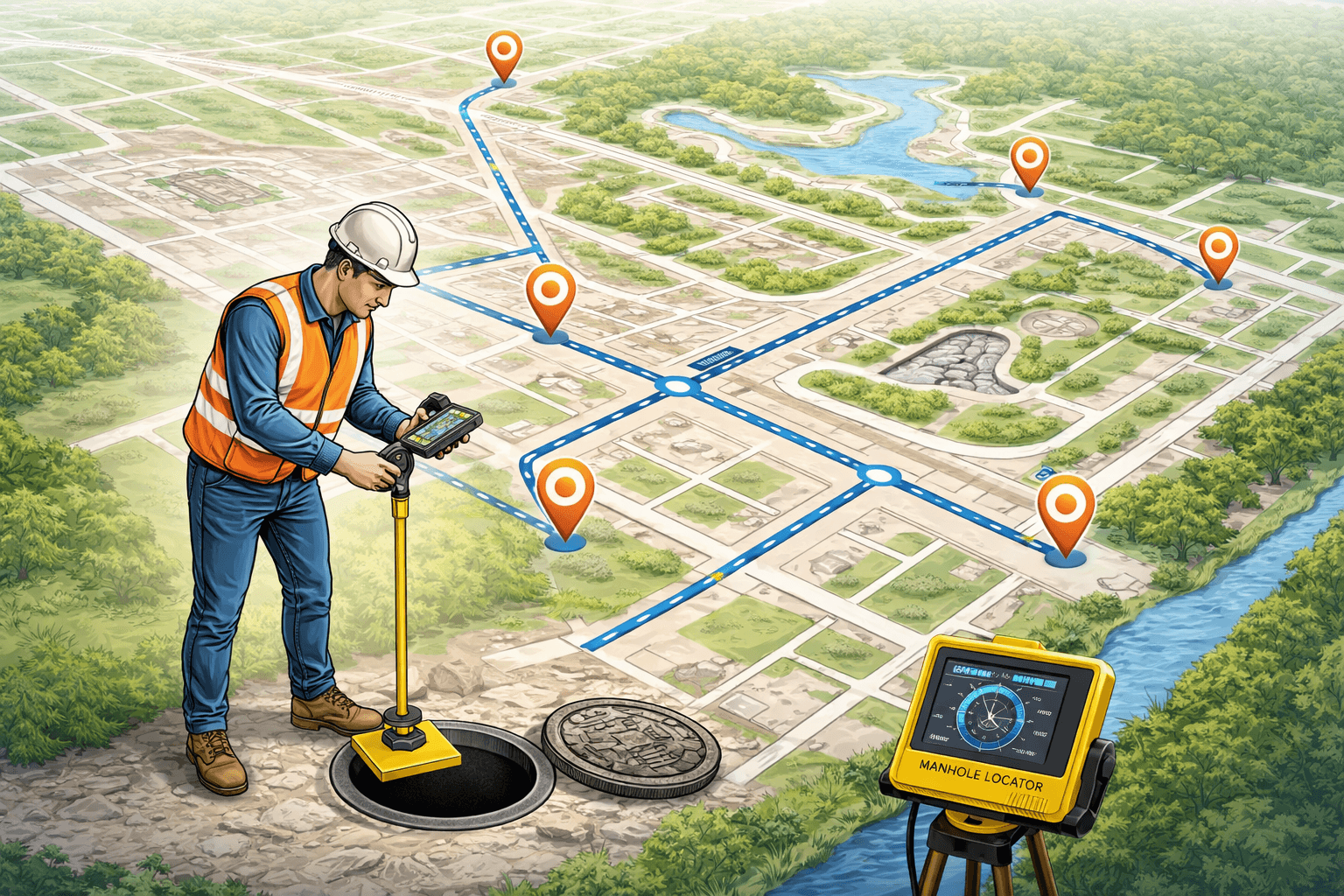 Manhole location and network mapping
