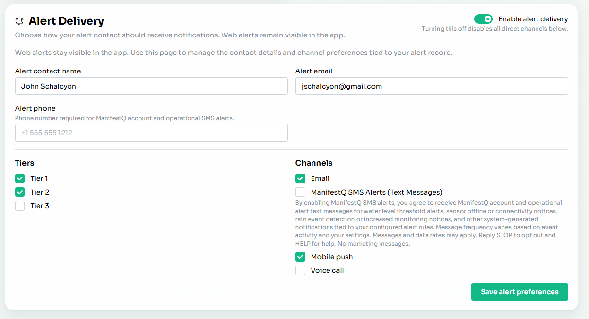 ManifestQ SMS opt-in workflow